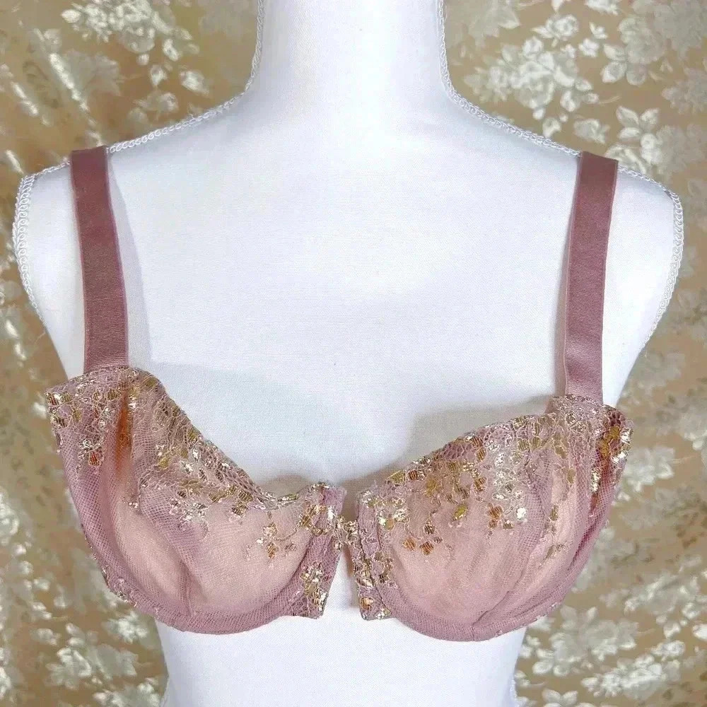 Victoria's Secret Very Sexy Blush Pink Gold Metallic Unlined Balconet Bra 32D
